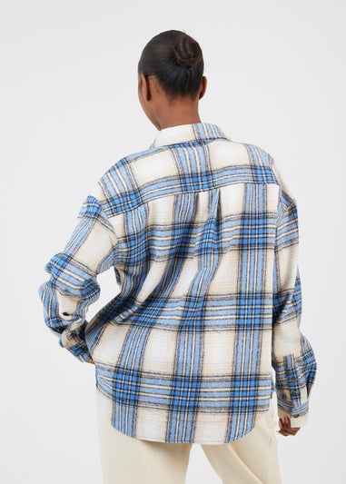 Brave Soul Blue Check Print Long Sleeve Fleece Shirt