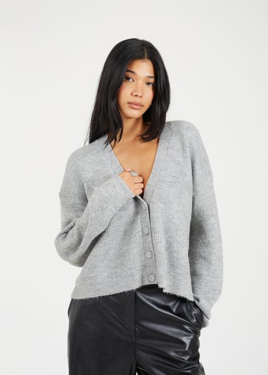 Brave Soul Grey Button Through Soft Knit Cardigan