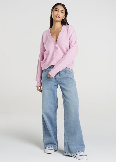 Brave Soul Pink Button Through Soft Knit Cardigan