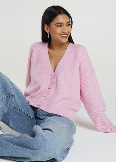 Brave Soul Pink Button Through Soft Knit Cardigan