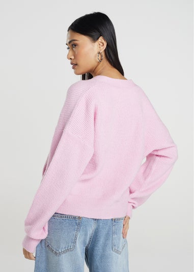 Brave Soul Pink Button Through Soft Knit Cardigan