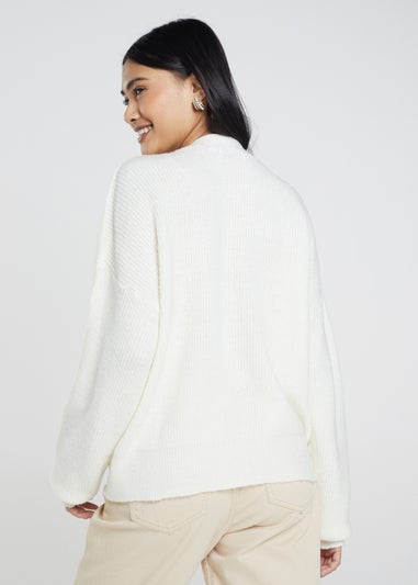 Brave Soul Ivory Button Through Soft Knit Cardigan