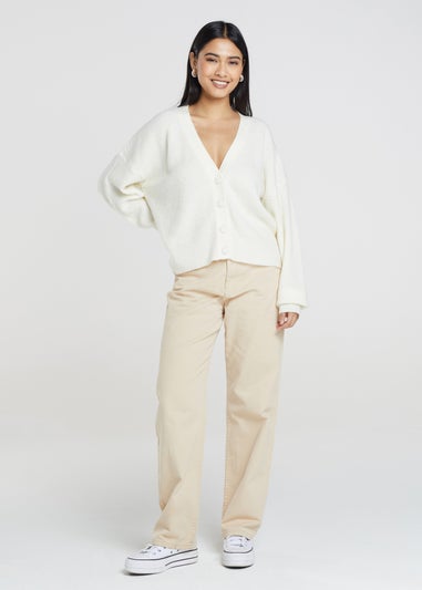 Brave Soul Ivory Button Through Soft Knit Cardigan