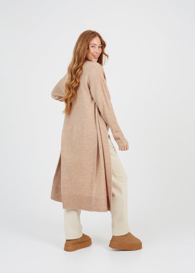 Brave Soul Tan Knitted Dropped Shoulder Maxi Cardigan