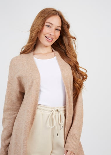 Brave Soul Tan Knitted Dropped Shoulder Maxi Cardigan