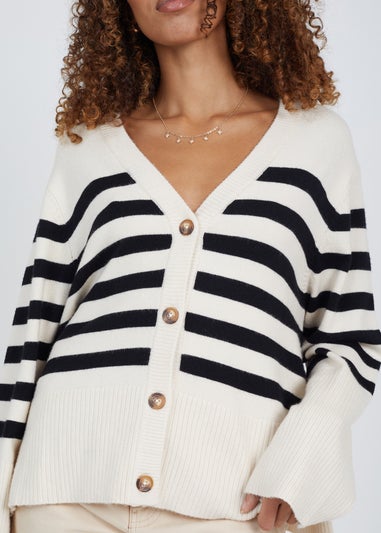 Brave Soul Stone Button Through V-neck Stripe Cardigan