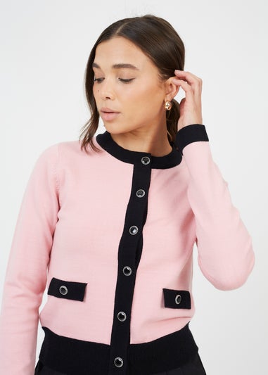 Brave Soul Pink Classic Round Neck Cardigan