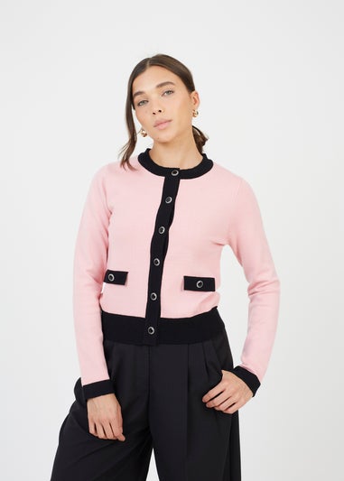 Brave Soul Pink Classic Round Neck Cardigan