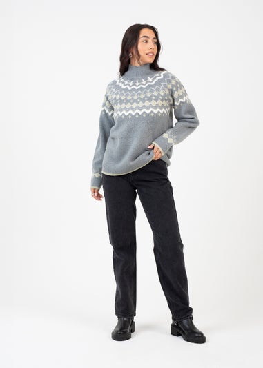 Brave Soul Grey Fairisle Turtleneck Jumper