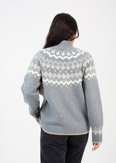 Brave Soul Grey Fairisle Turtleneck Jumper