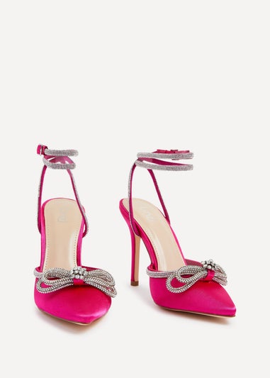 Linzi Azure Pink Satin Double Bow Embellished Court Heel