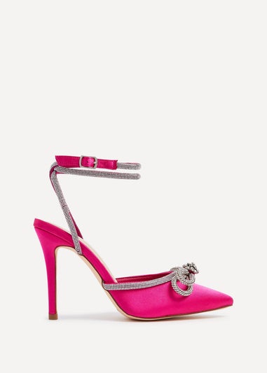 Linzi Azure Pink Satin Double Bow Embellished Court Heel