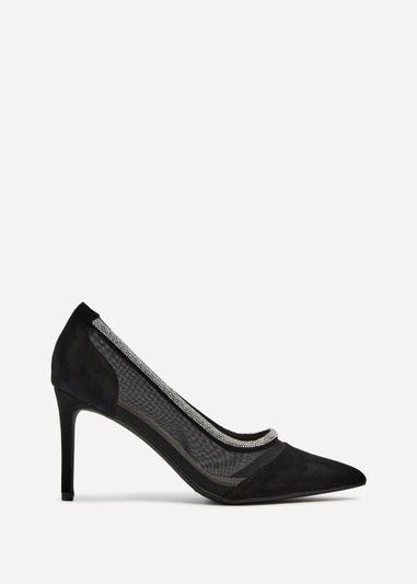 Linzi Lorna Black Faux Suede Diamante Court Heel