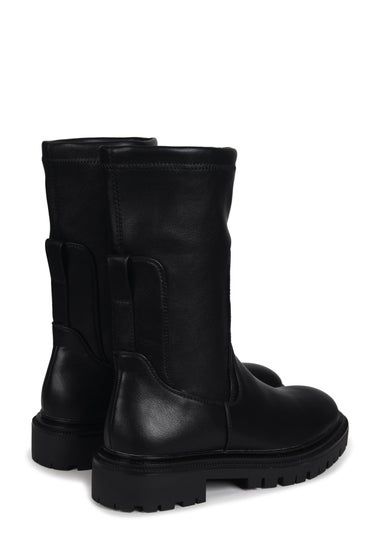 Linzi Peggy Black Faux Leather Pull On Mid Chelsea Boot