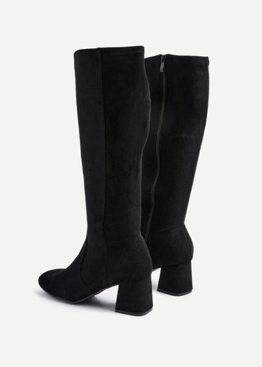 Linzi Frosty Black Faux Suede Block Heeled Knee High Boot