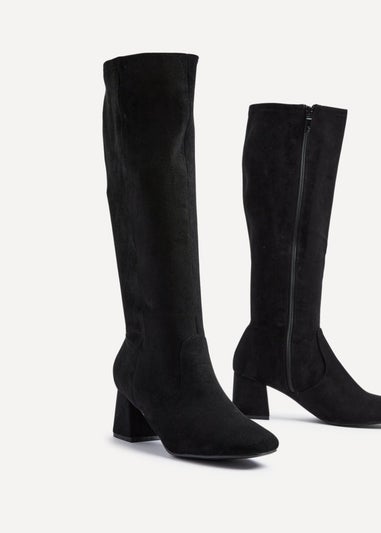 Linzi Frosty Black Faux Suede Block Heeled Knee High Boot