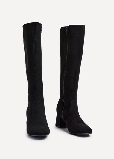 Linzi Frosty Black Faux Suede Block Heeled Knee High Boot