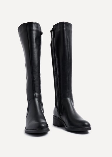 Linzi Renae Black Faux Leather Classic Riding Style Boot