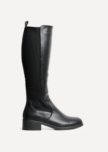 Linzi Renae Black Faux Leather Classic Riding Style Boot