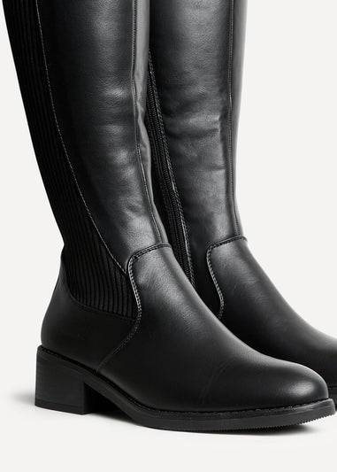 Linzi Renae Black Faux Leather Classic Riding Style Boot