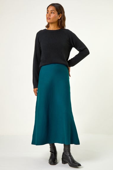 Roman Blue Knitted Midi Stretch Skirt