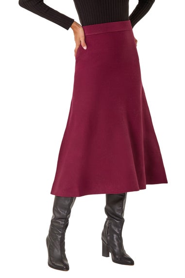 Roman Wine Knitted Midi Stretch Skirt