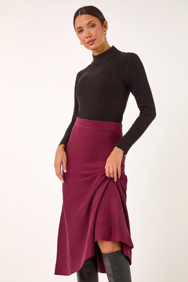 Roman Wine Knitted Midi Stretch Skirt