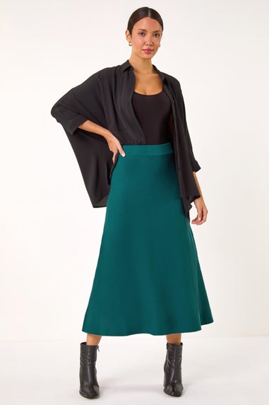 Roman Teal Knitted Midi Stretch Skirt