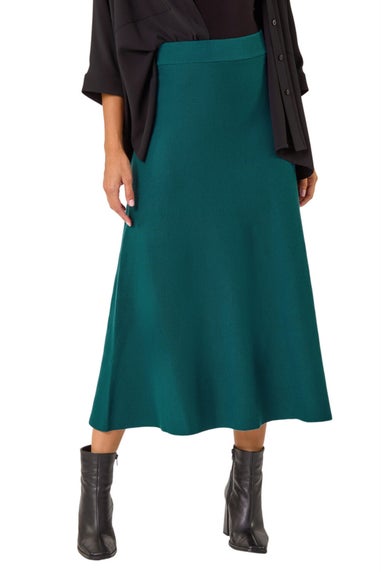 Roman Teal Knitted Midi Stretch Skirt