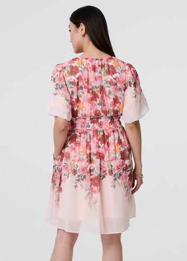 Izabel London Pink Floral Print Angel Sleeve Mini Dress