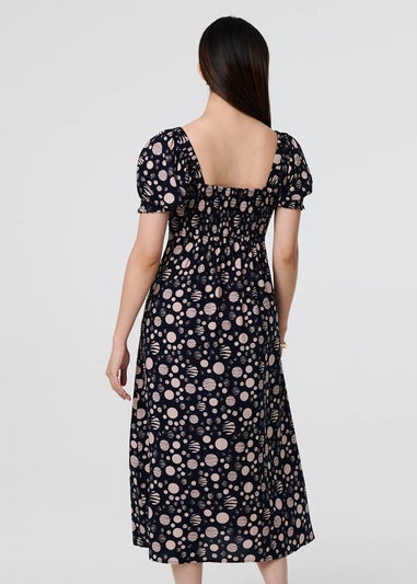 Izabel London Blue Polka Dot Print Tie Neck Midi Dress