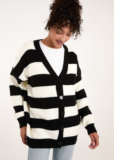 Blue Vanilla Black/White Stripe V Neck Cardigan