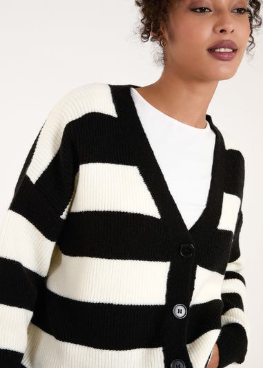 Blue Vanilla Black/White Stripe V Neck Cardigan