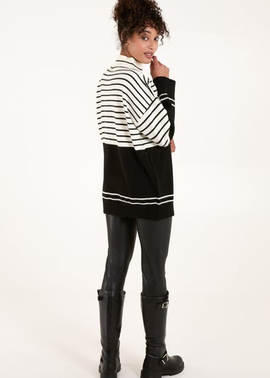 Blue Vanilla Black/White Mixed Stripe Round Neck Jumper