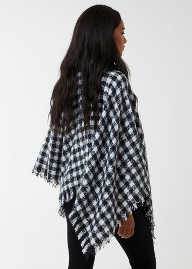 Blue Vanilla Black Check Roll Neck Poncho