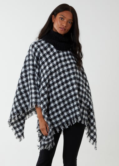 Blue Vanilla Black Check Roll Neck Poncho