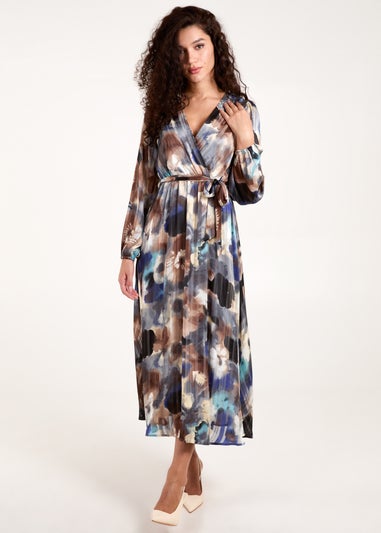 Blue Vanilla Navy Watercolour Wrap Maxi Dress