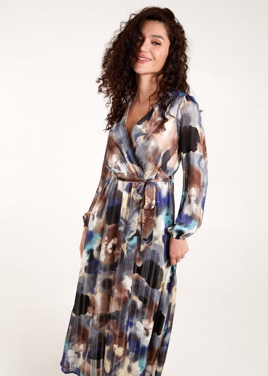 Blue Vanilla Navy Watercolour Wrap Maxi Dress