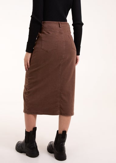 Blue Vanilla Brown Acid Wash Denim Mid Skirt