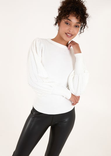 Blue Vanilla Ivory Balloon Sleeve Knit Jumper