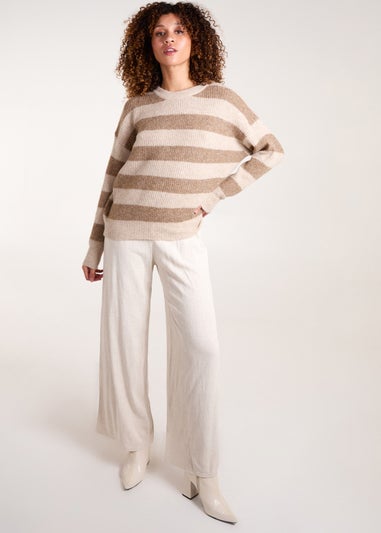 Blue Vanilla Beige Stripe Rib Knit Jumper