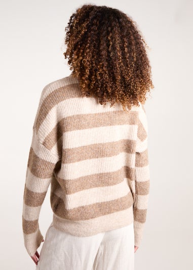 Blue Vanilla Beige Stripe Rib Knit Jumper