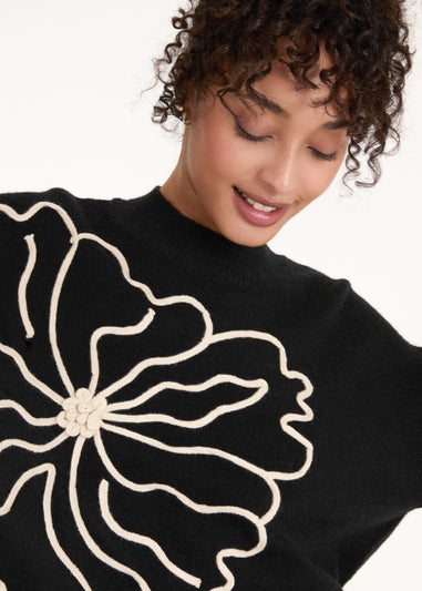 Blue Vanilla Black Large Flower Embroidery Jumper