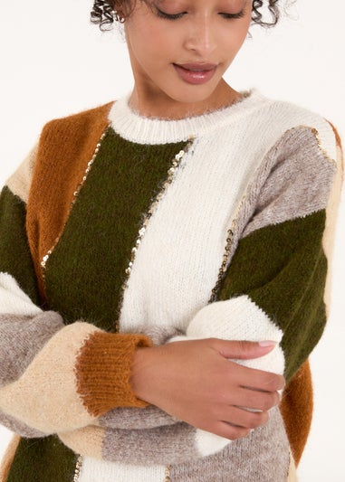 Blue Vanilla Green Stripe Sequin Detail Jumper