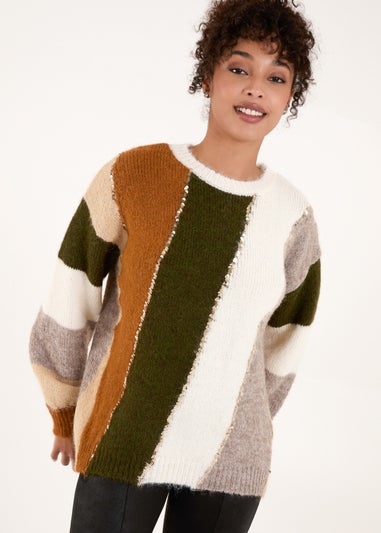 Blue Vanilla Green Stripe Sequin Detail Jumper