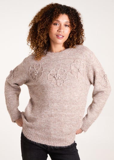 Blue Vanilla Mocha Knit Flower Embroidery Jumper