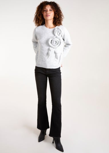 Blue Vanilla Grey Knit Corsage Flower Jumper