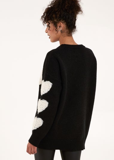 Blue Vanilla Black Flocked Heart Oversized Jumper