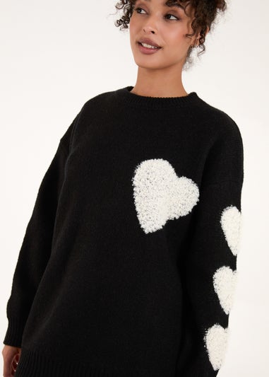 Blue Vanilla Black Flocked Heart Oversized Jumper