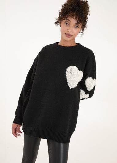 Blue Vanilla Black Flocked Heart Oversized Jumper